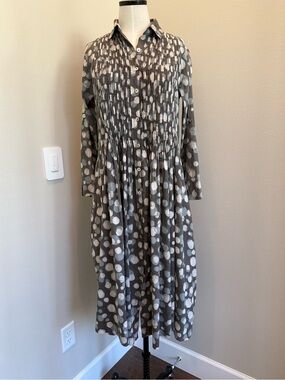 Yaza Polka Dot Long-Sleeve Button Midi Dress